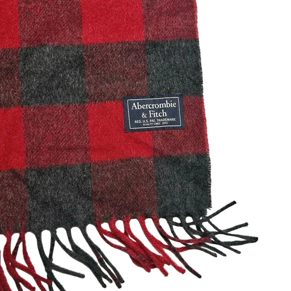 Abercrombie & Fitch | Men | Wool Blend Checker Plaid Cozy Fringe Scarf | OS